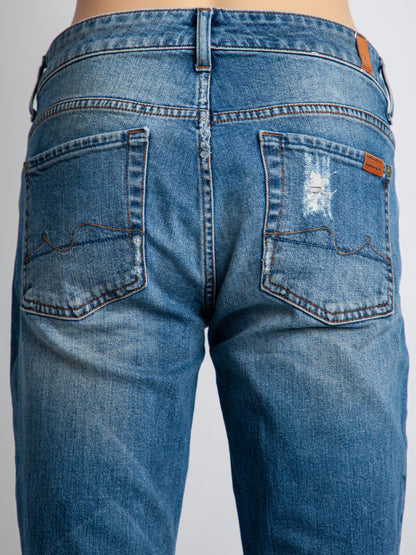 Average Condition 7 For All Mankind Blue Distressed Jeans Size M