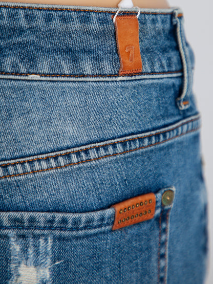 Average Condition 7 For All Mankind Blue Distressed Jeans Size M