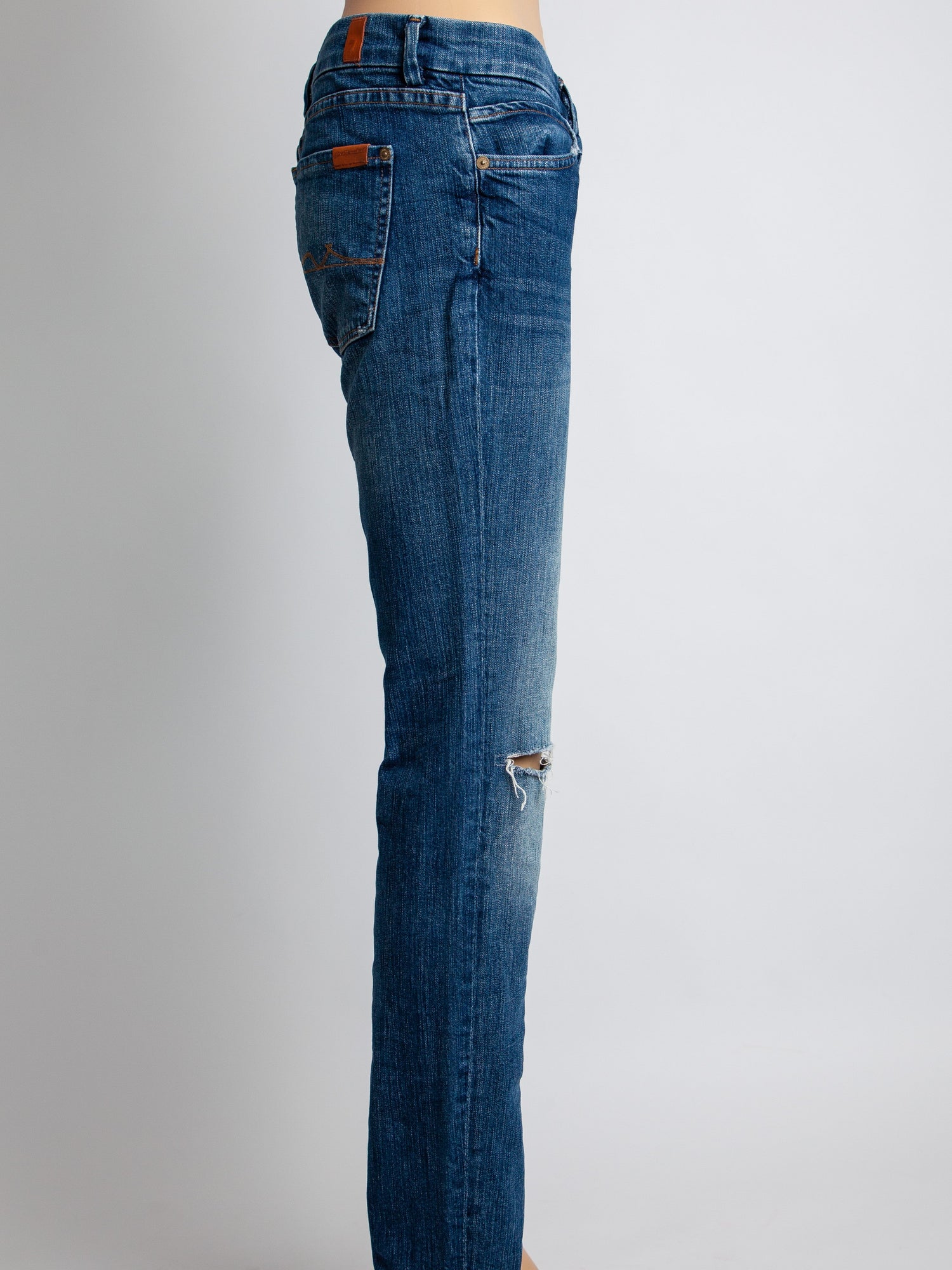 Excellent 7 For All Mankind Blue Distressed Jeans Size S