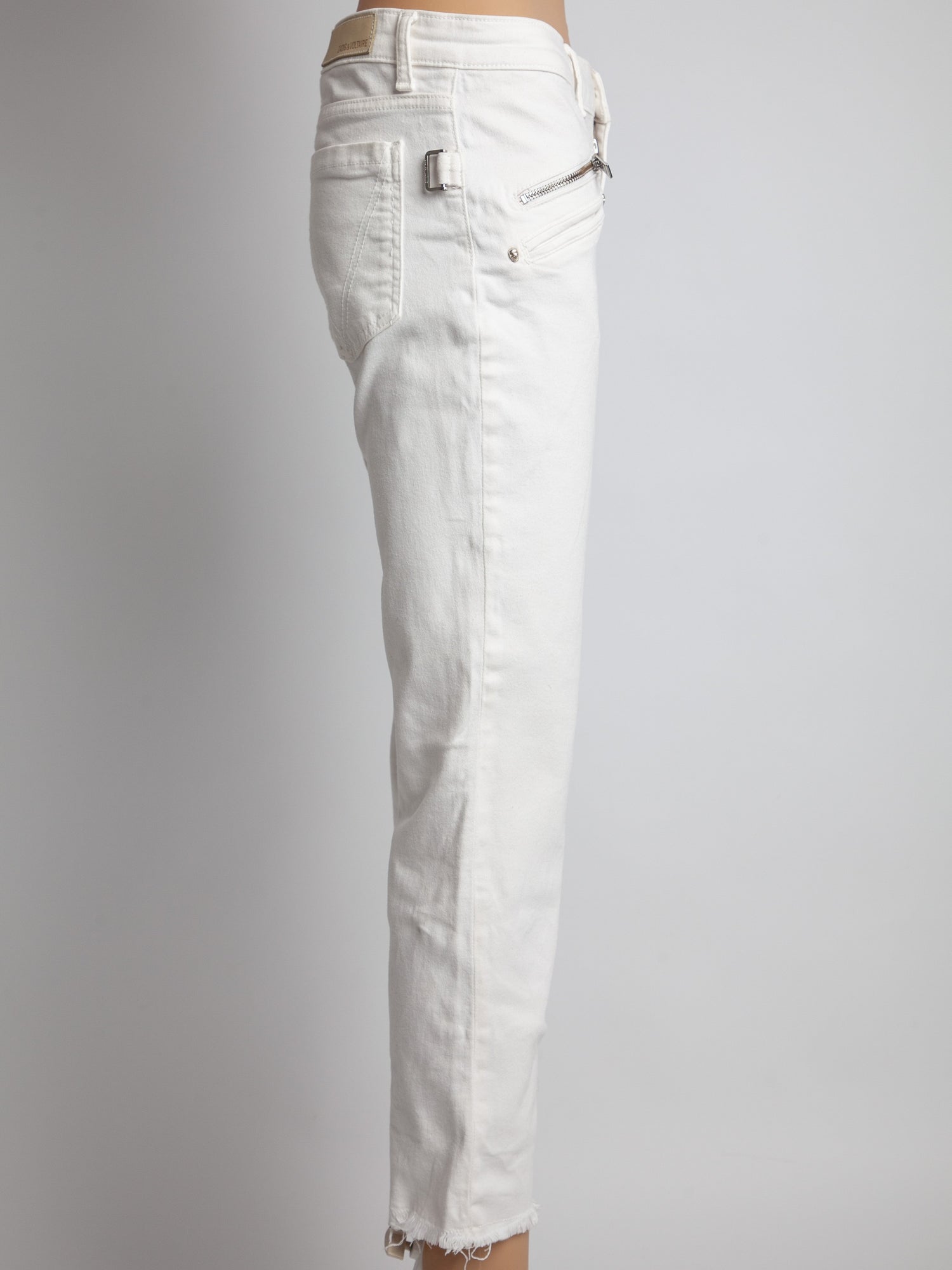 Good Zadig&amp;Voltaire White Denim Cropped Jeans Size S Frayed Hem