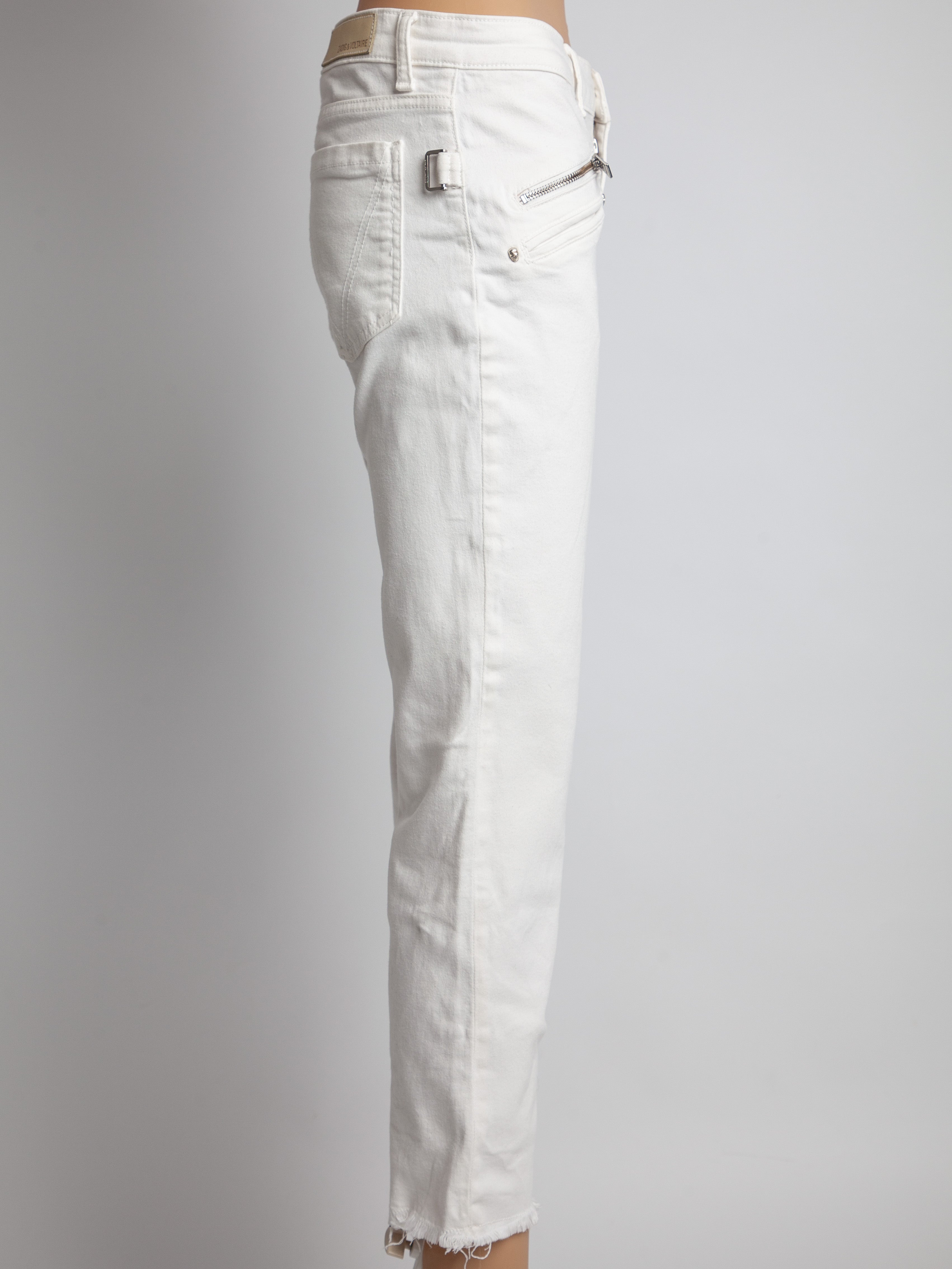 Good Zadig&amp;Voltaire White Denim Cropped Jeans Size S Frayed Hem