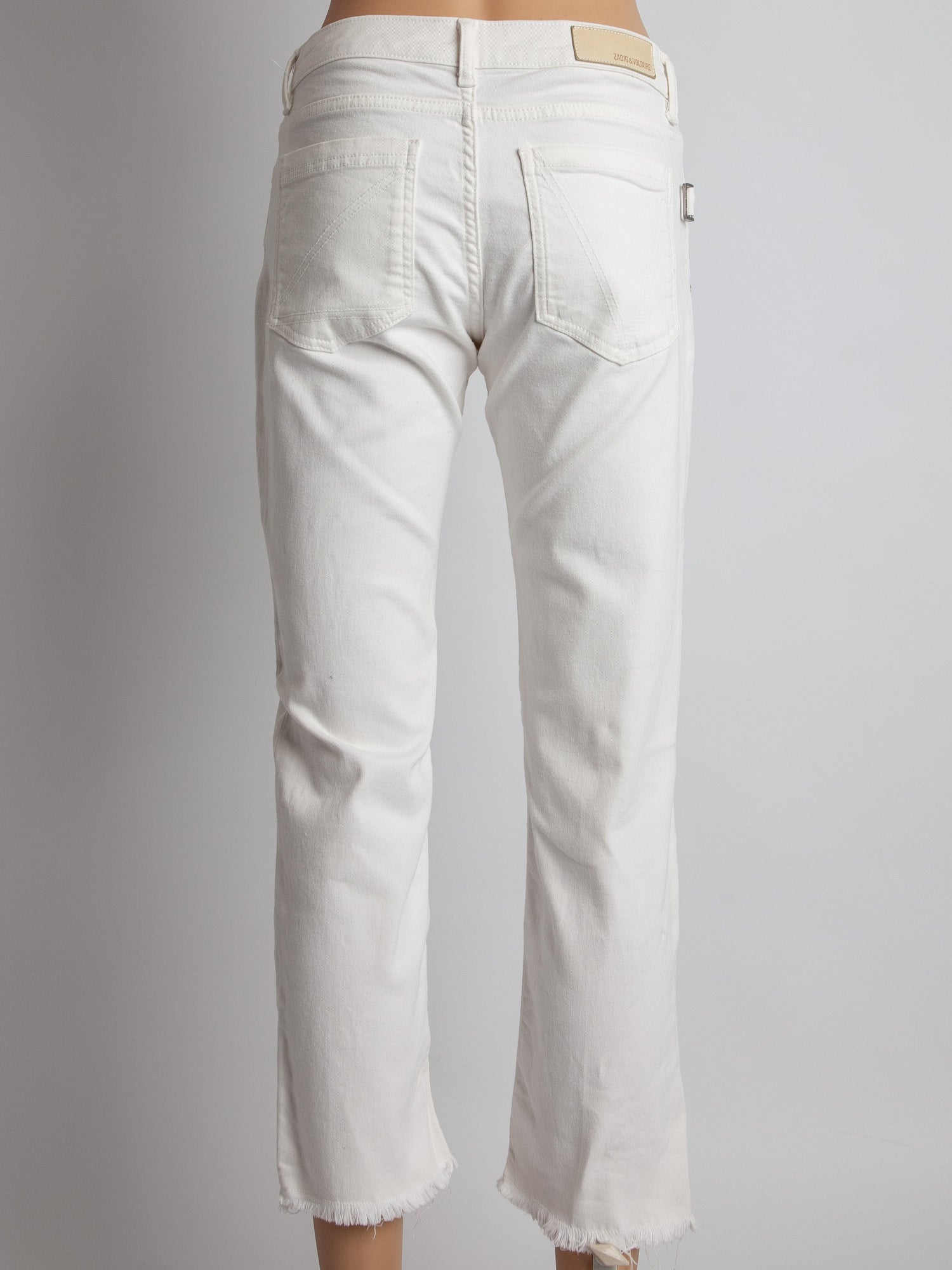 Good Zadig&amp;Voltaire White Denim Cropped Jeans Size S Frayed Hem