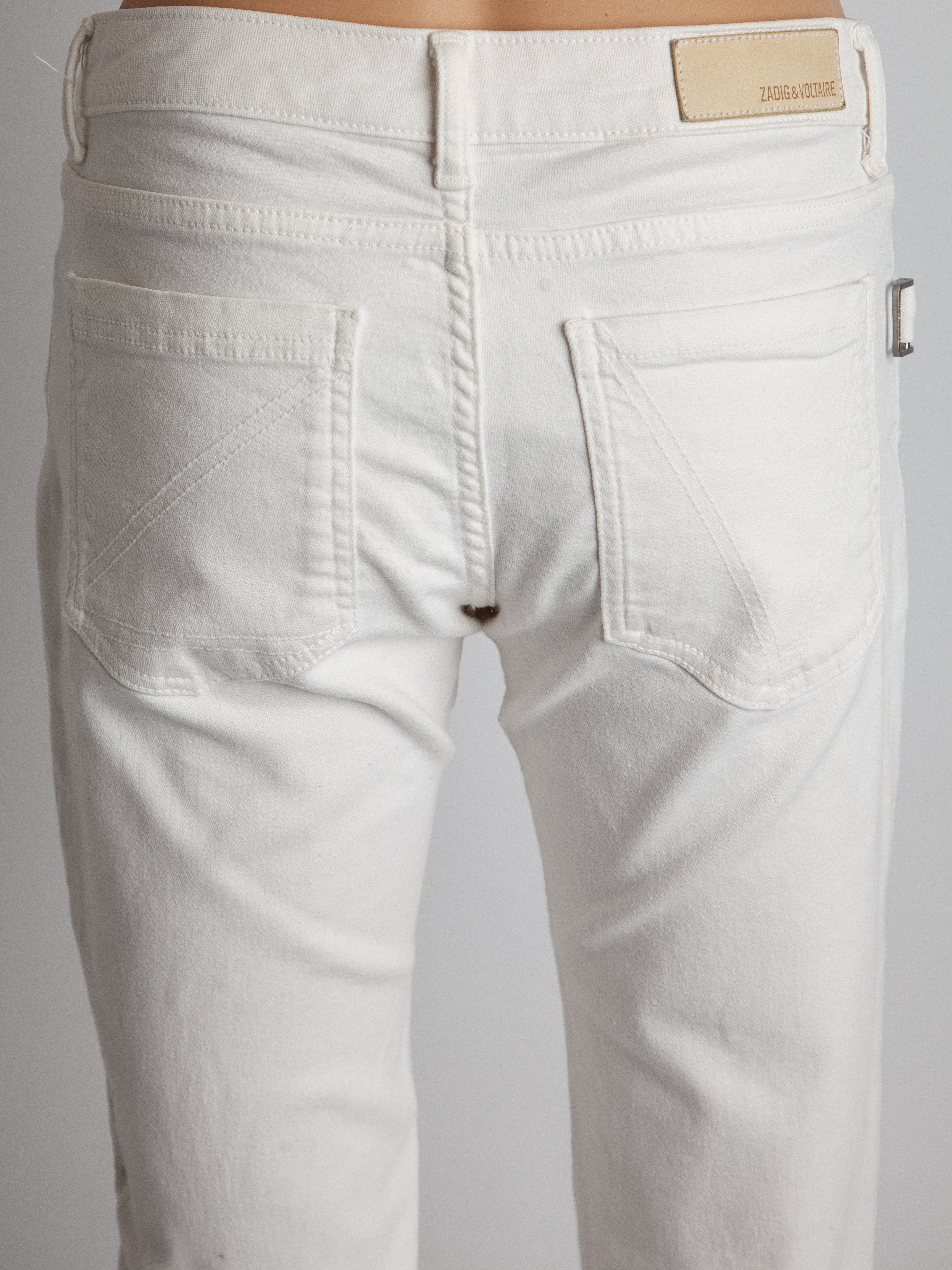 Good Zadig&amp;Voltaire White Denim Cropped Jeans Size S Frayed Hem