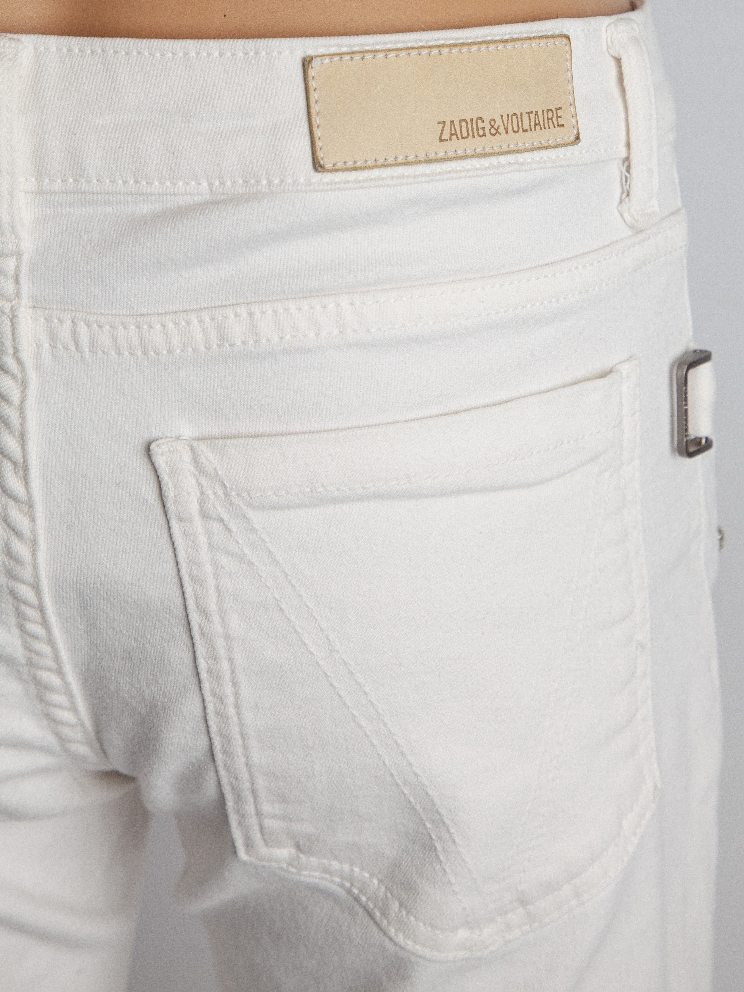 Good Zadig&amp;Voltaire White Denim Cropped Jeans Size S Frayed Hem