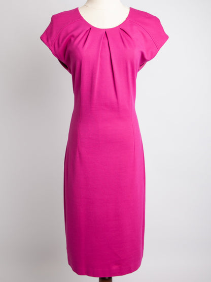 Good Escada Pink Polyester Dress Size M with Pleats &amp; Zip Closure