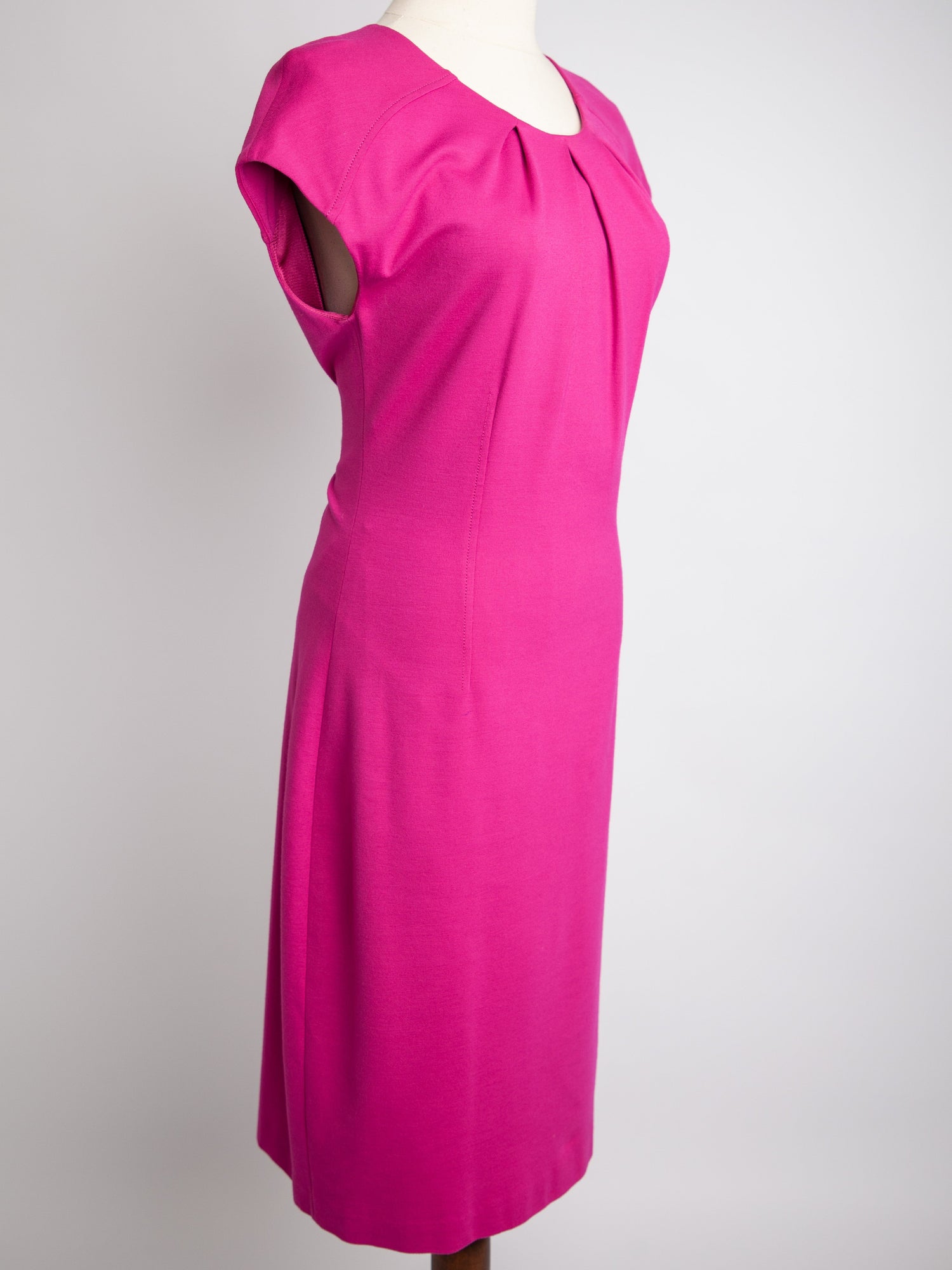 Good Escada Pink Polyester Dress Size M with Pleats &amp; Zip Closure