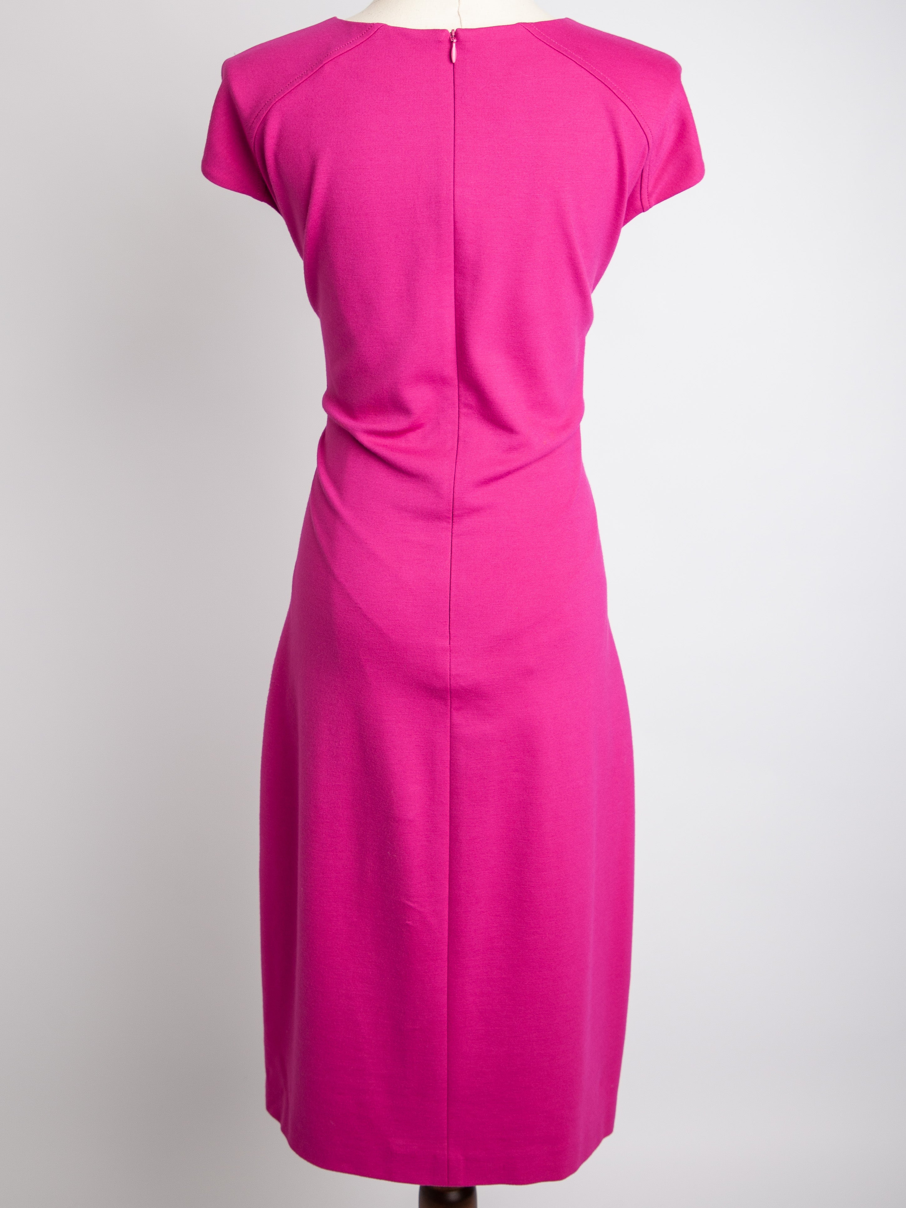 Good Escada Pink Polyester Dress Size M with Pleats &amp; Zip Closure
