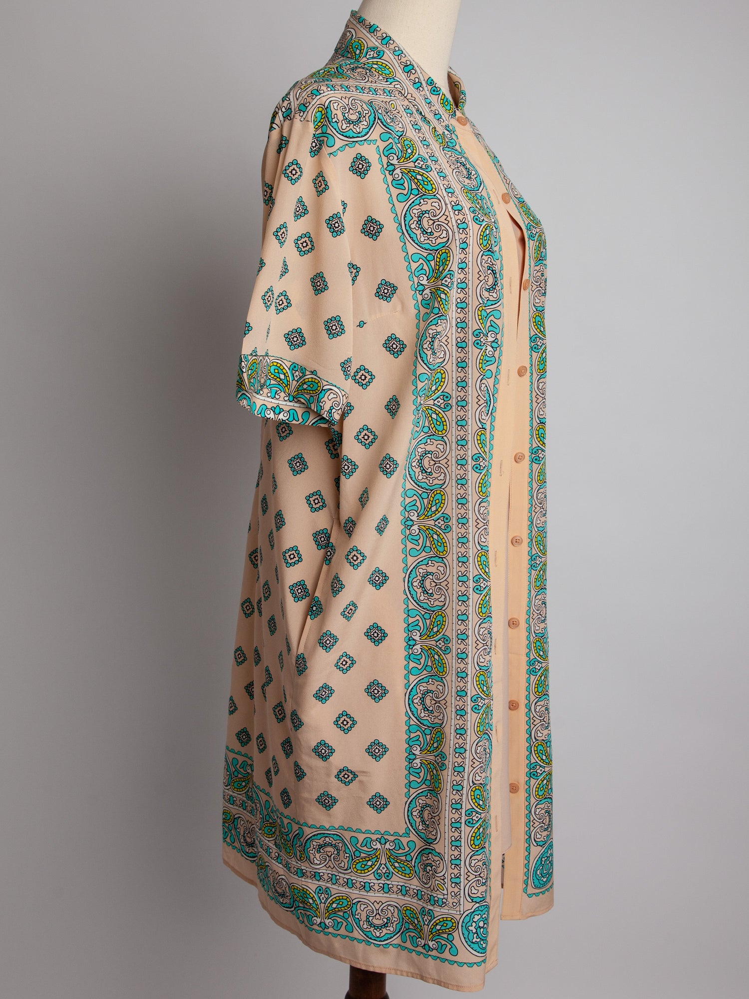 DKNY White Silk Long Shirt Dress Size M Paisley Pattern