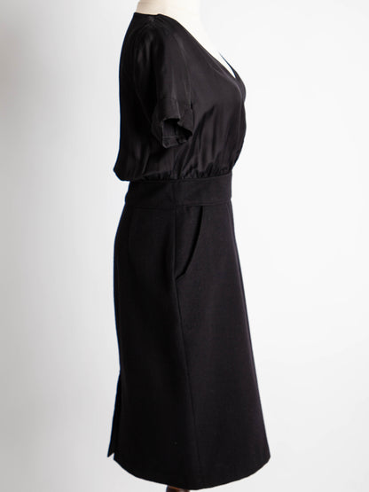 Good NAF NAF Black Wool Dress Size XS Elegant V-Neck Short Sleeve