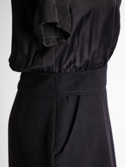 Good NAF NAF Black Wool Dress Size XS Elegant V-Neck Short Sleeve