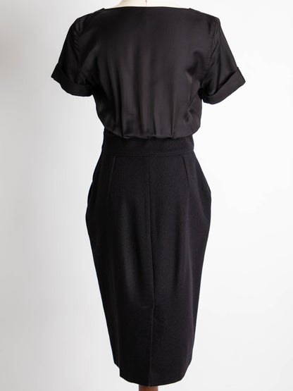 Good NAF NAF Black Wool Dress Size XS Elegant V-Neck Short Sleeve