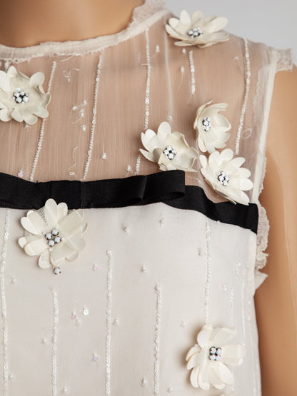 Average TWINSET White Floral Appliqué Dress Size S Viscose