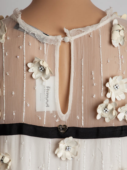 Average TWINSET White Floral Appliqué Dress Size S Viscose