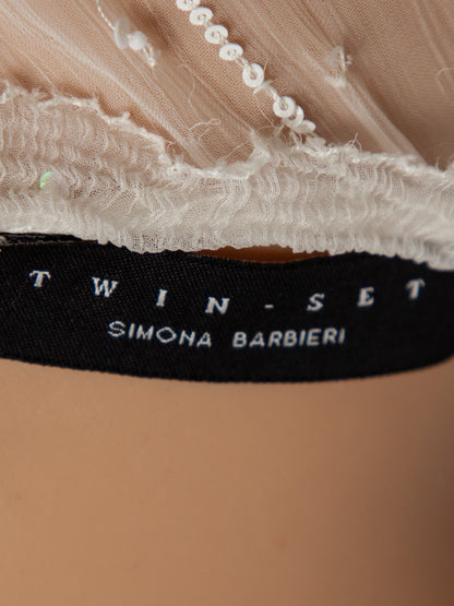 Average TWINSET White Floral Appliqué Dress Size S Viscose