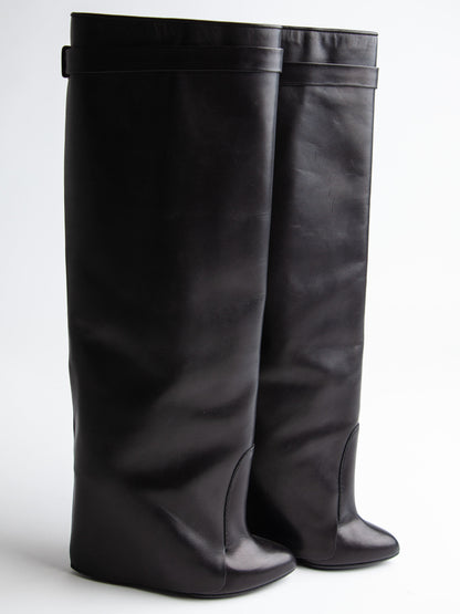 Good Givenchy Black Leather High-Heeled Boots Size 38.5