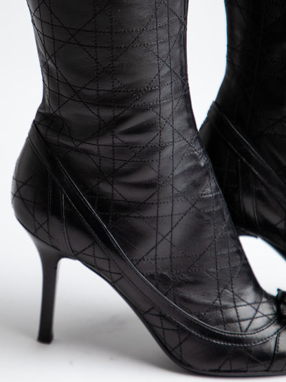 Good Condition Dior Black Leather Knee-High Boots with High Heels