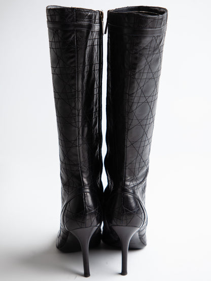 Good Condition Dior Black Leather Knee-High Boots with High Heels