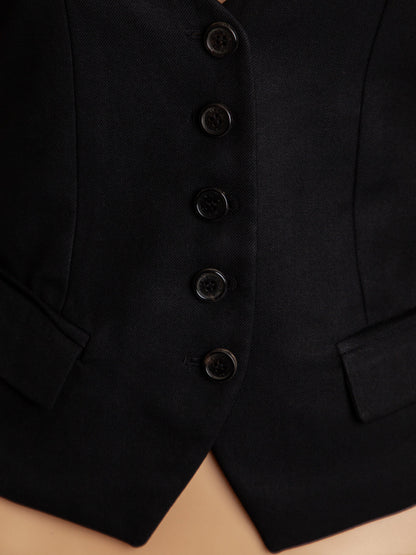 Good Neil Barrett Black Wool Gabardine Women’s Vest with Pockets