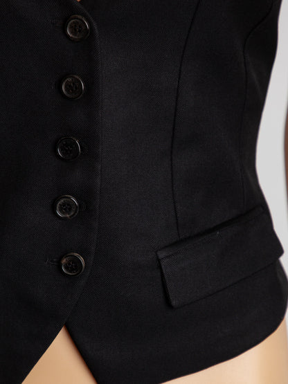 Good Neil Barrett Black Wool Gabardine Women’s Vest with Pockets