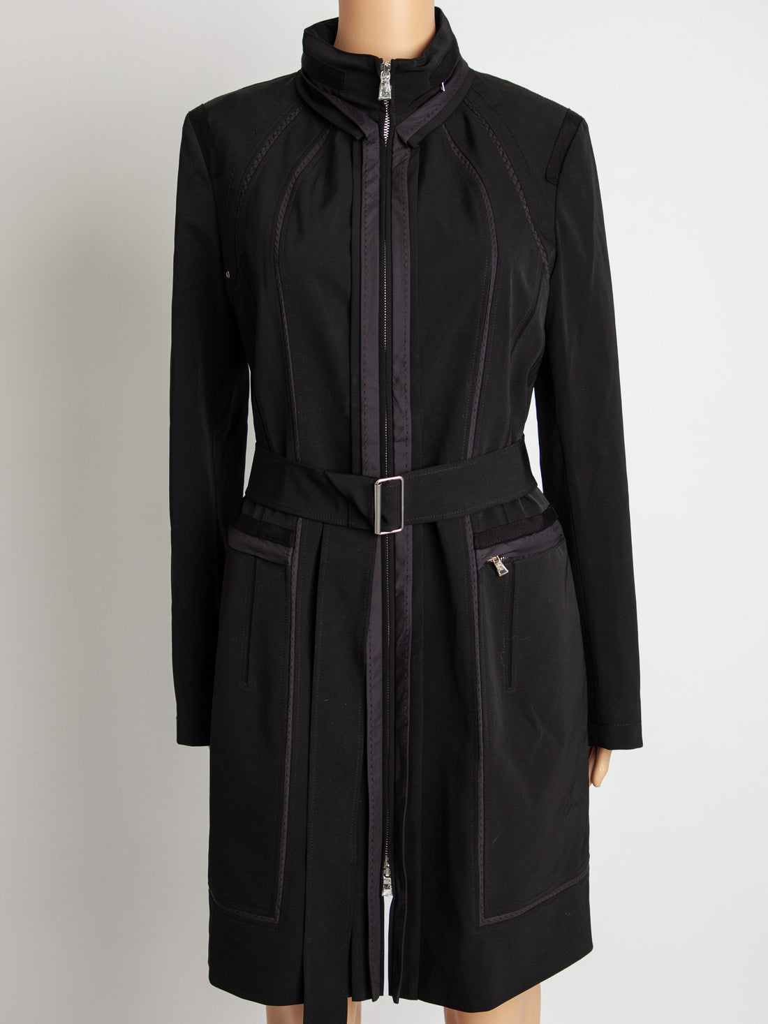 Good Elie Tahari Black Polyester Trench Coat with Belt Women&