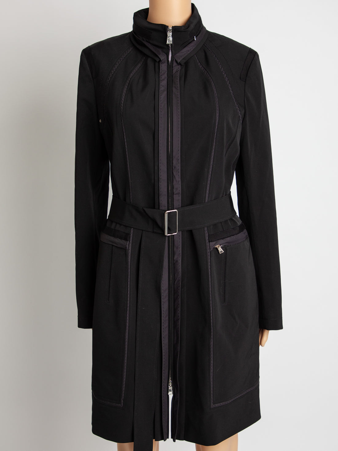 Good Elie Tahari Black Polyester Trench Coat with Belt Women&