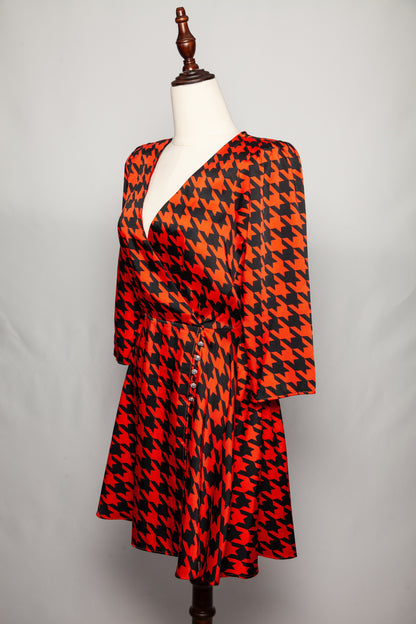 Good River Island Houndstooth Wrap Dress Red Polyester Women