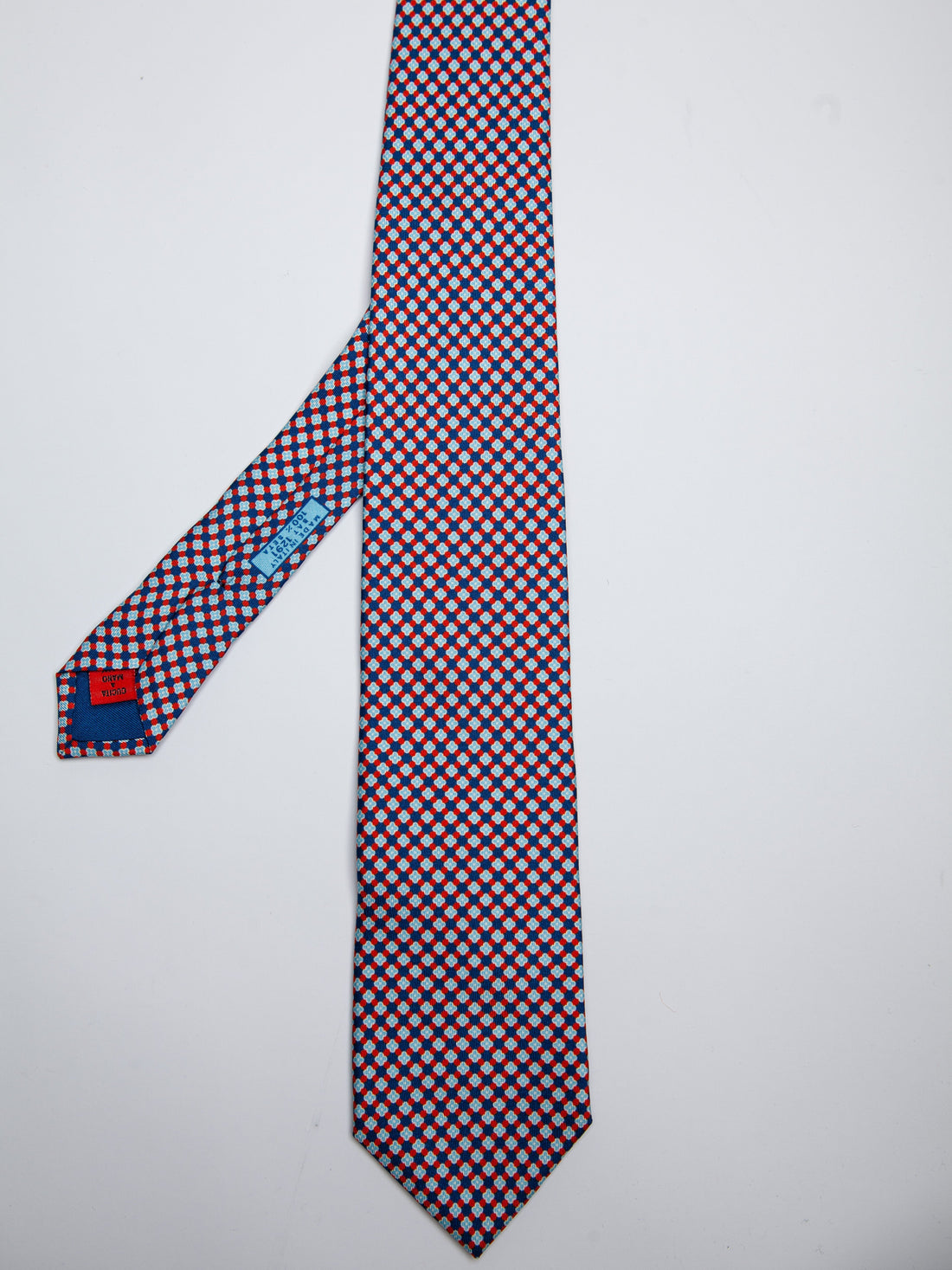 Cucita Mano Blue Silk Geometric Pattern Neck Tie Excellent Condition