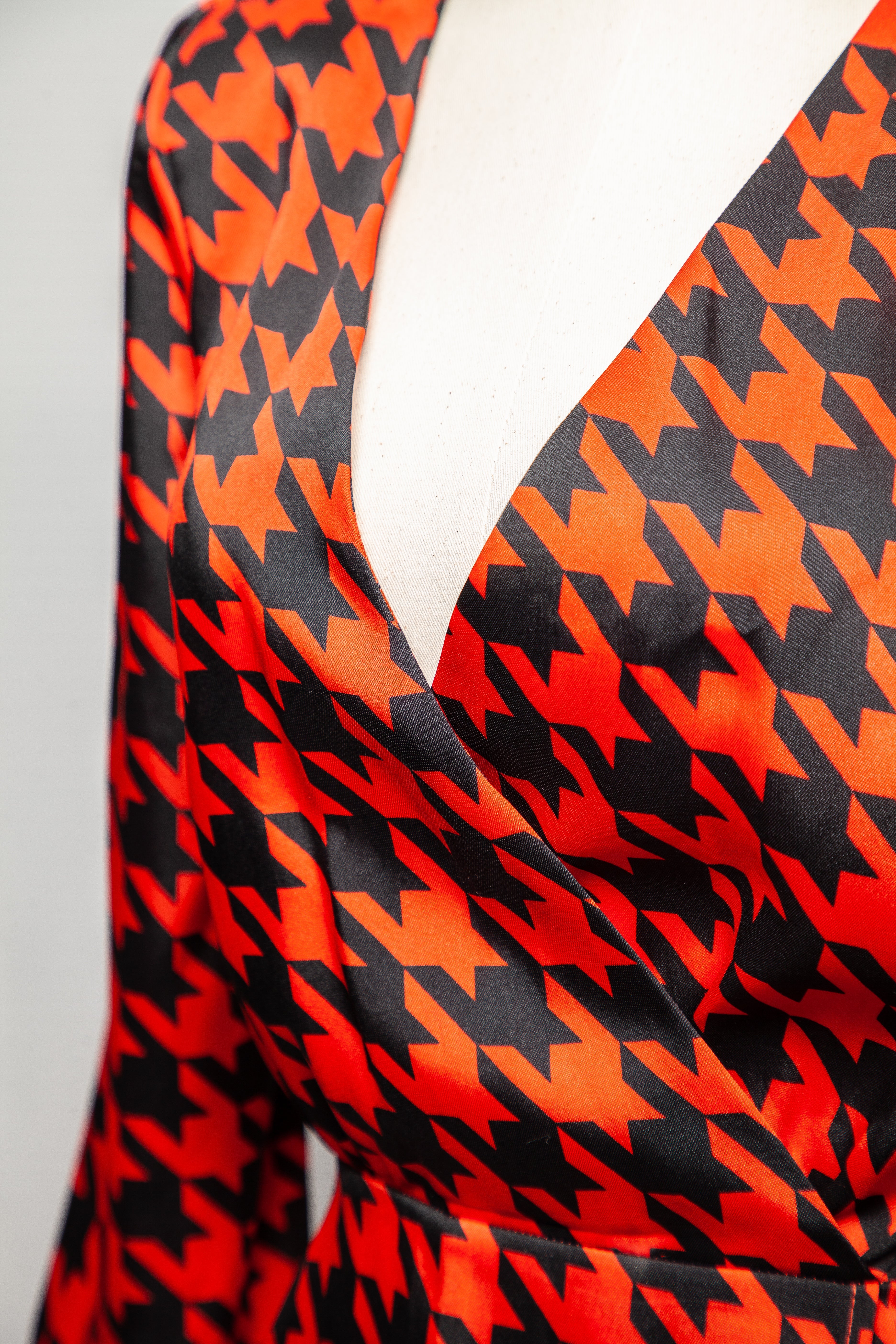 Good River Island Houndstooth Wrap Dress Red Polyester Women