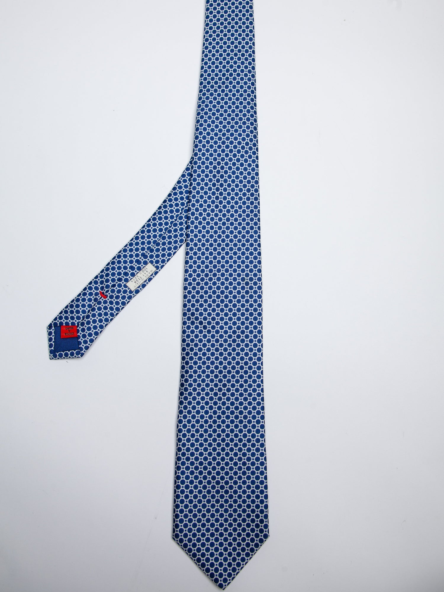 Battistoni Excellent Condition Silk Tie Blue Geometric Pattern