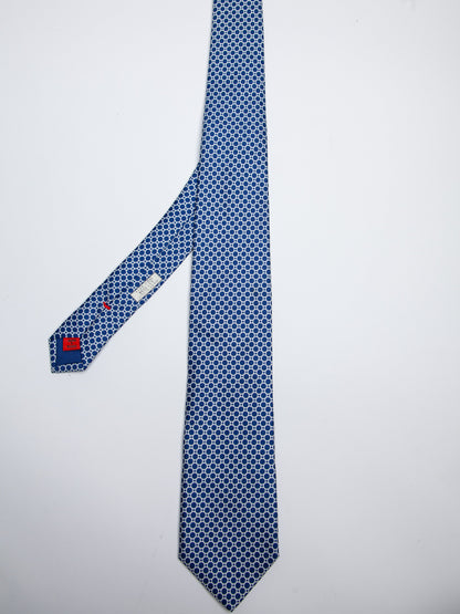 Battistoni Excellent Condition Silk Tie Blue Geometric Pattern