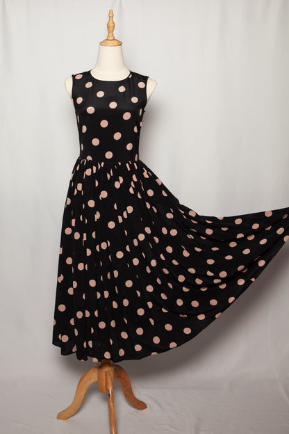 Excellent Red Valentino Black Polka Dot Silk Dress Size XS