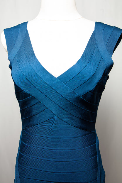 Excellent Herve Leger Blue Dress Size M Sleeveless V-Neck