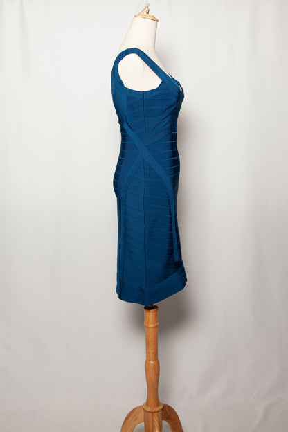 Excellent Herve Leger Blue Dress Size M Sleeveless V-Neck