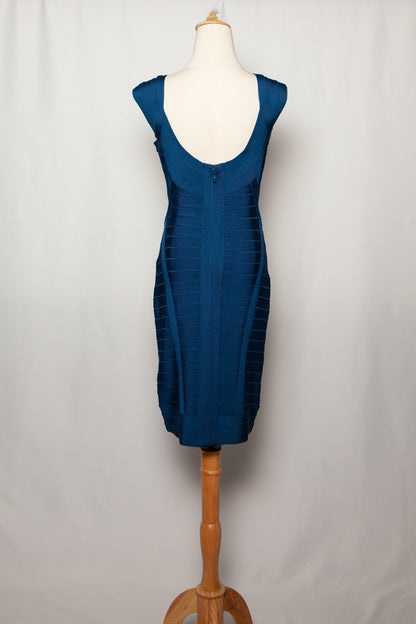 Excellent Herve Leger Blue Dress Size M Sleeveless V-Neck