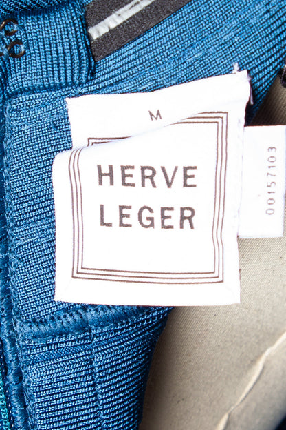 Excellent Herve Leger Blue Dress Size M Sleeveless V-Neck