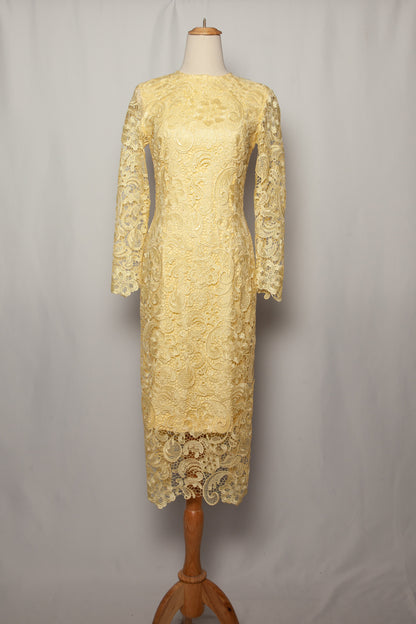 Good SLIR Yellow Lace Dress Women Size S Long Sleeve Knee-Length