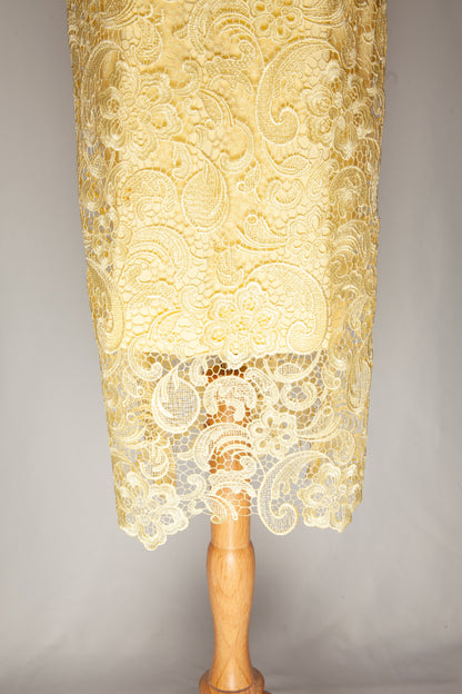 Good SLIR Yellow Lace Dress Women Size S Long Sleeve Knee-Length