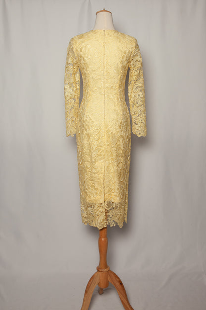 Good SLIR Yellow Lace Dress Women Size S Long Sleeve Knee-Length