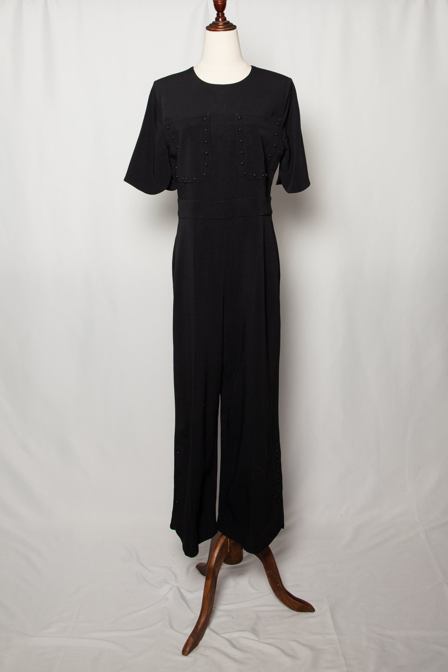 Average Max Mara Black Polyester Jumpsuit Size M with Decorative Buttons
