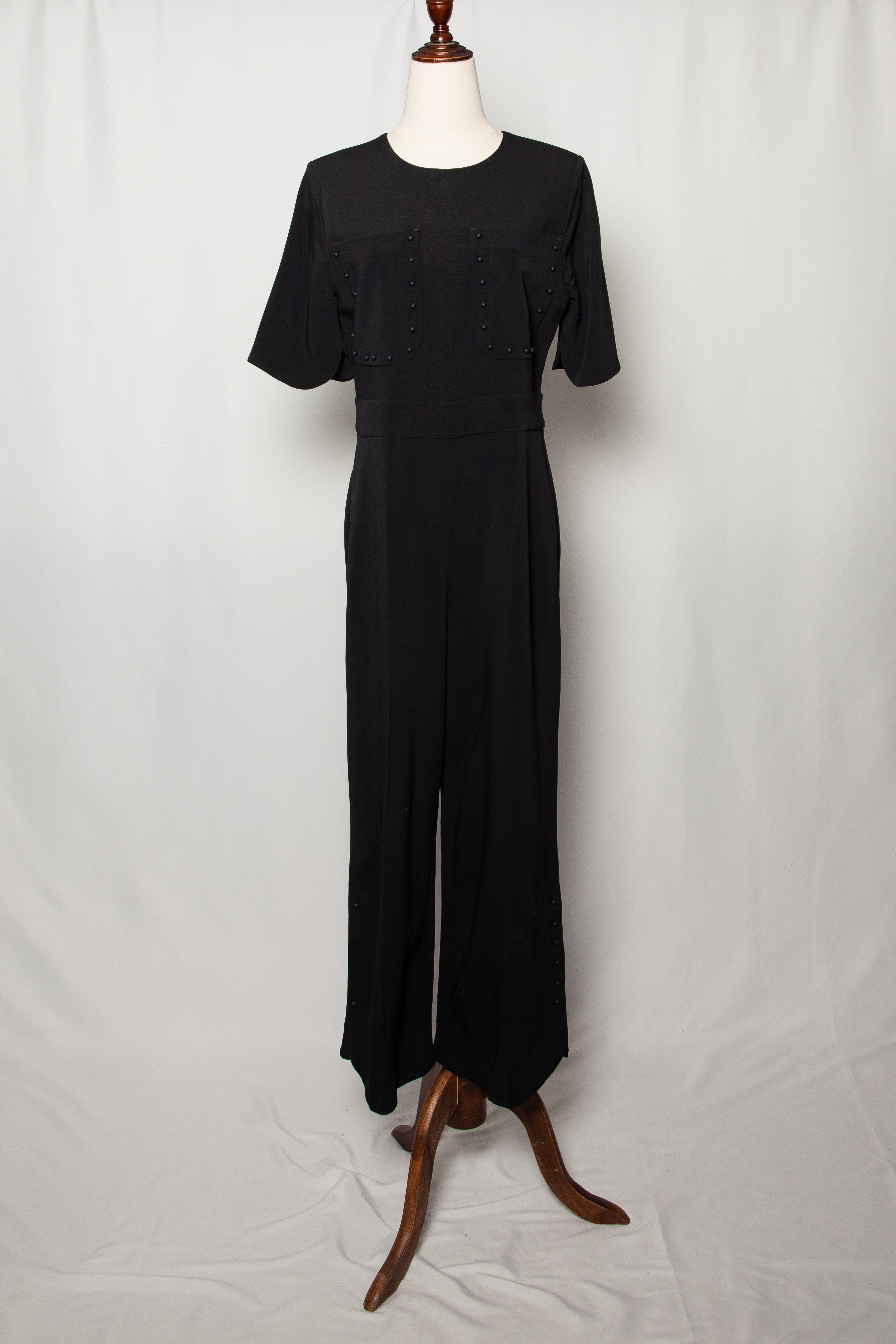 Average Max Mara Black Polyester Jumpsuit Size M with Decorative Buttons