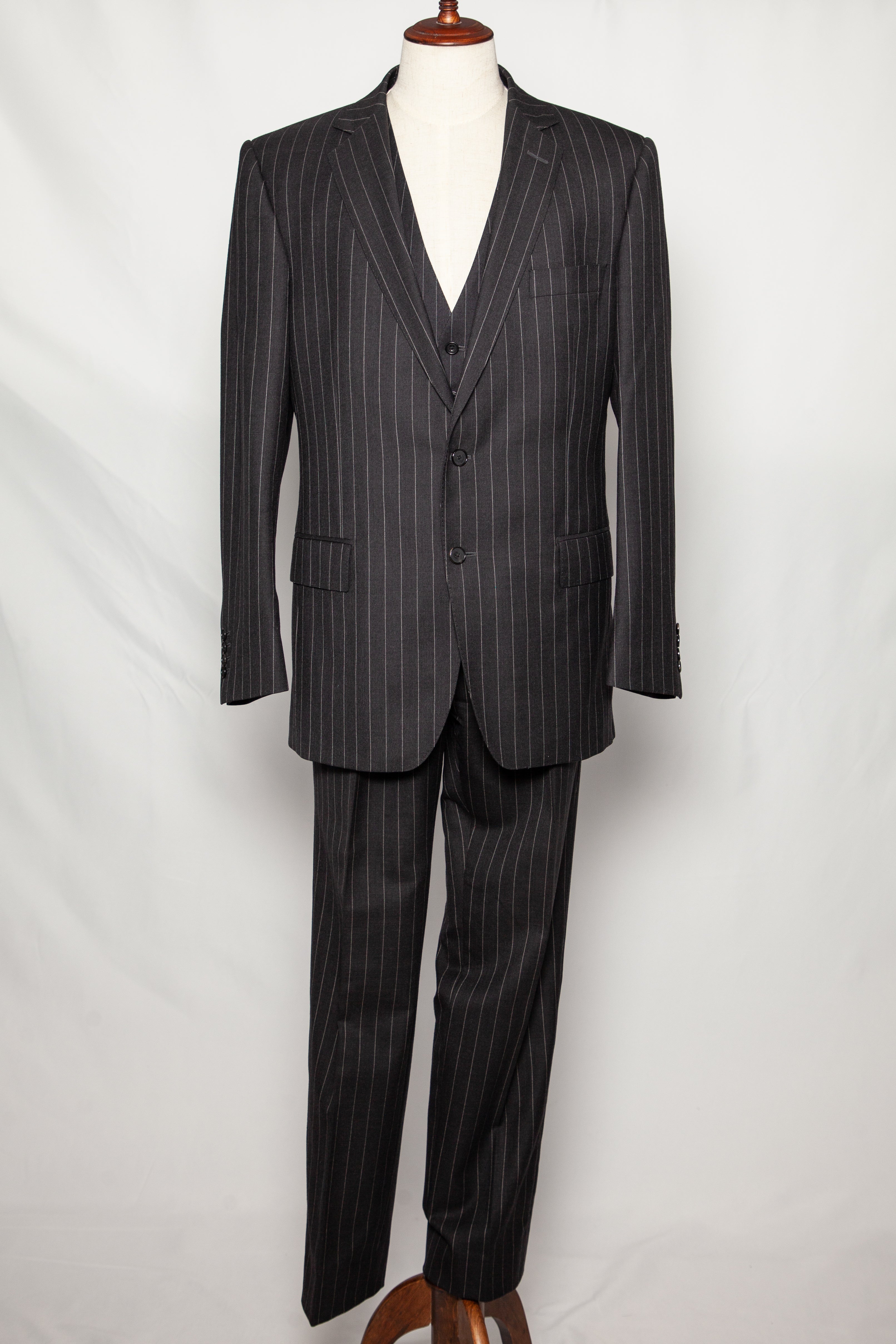 Gieves and Hawkes Pinstripe Suit Black Cashmere Wool Size M