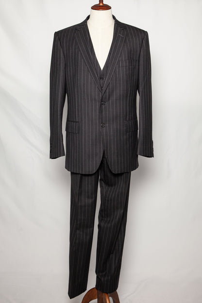 Gieves and Hawkes Pinstripe Suit Black Cashmere Wool Size M