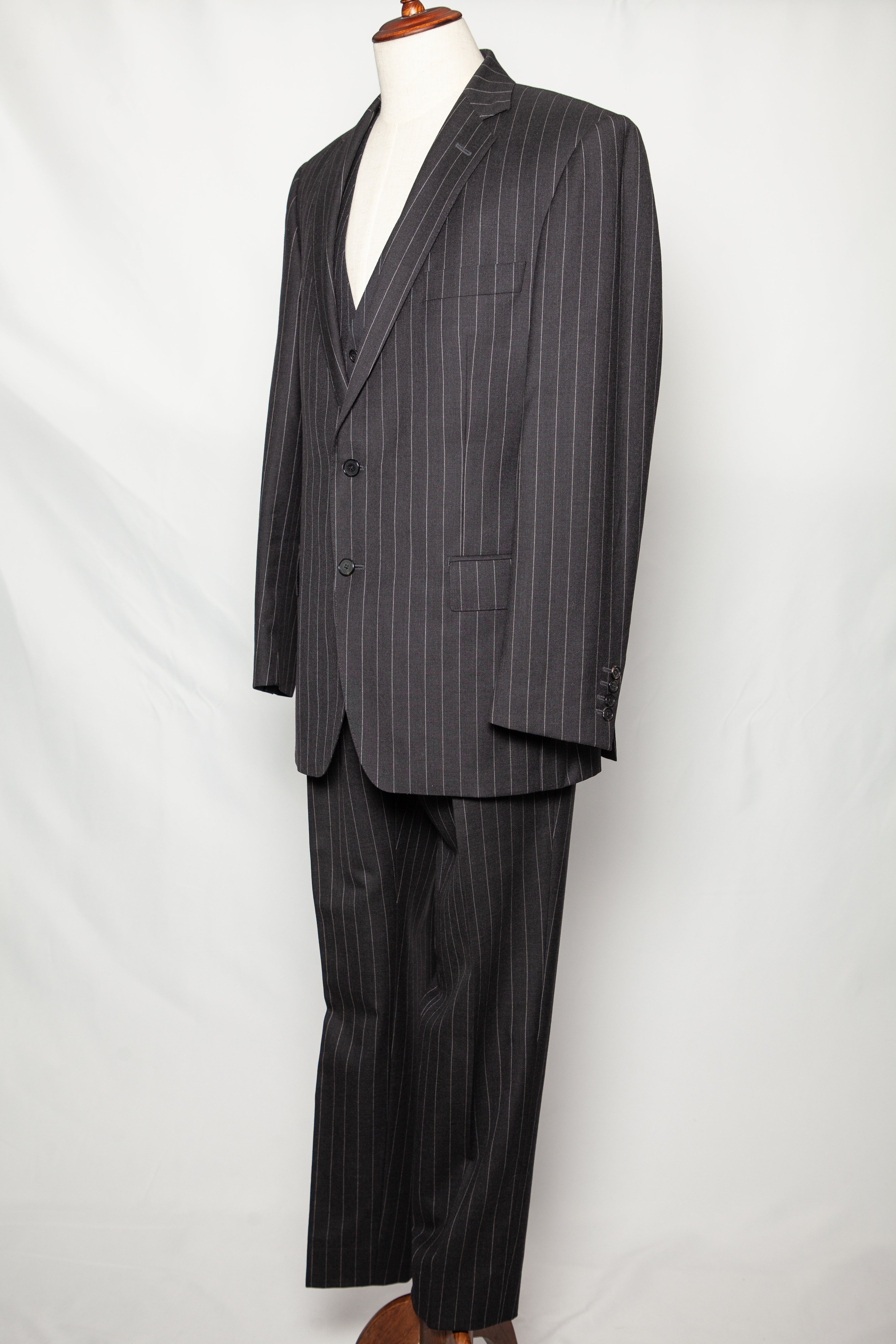 Gieves and Hawkes Pinstripe Suit Black Cashmere Wool Size M
