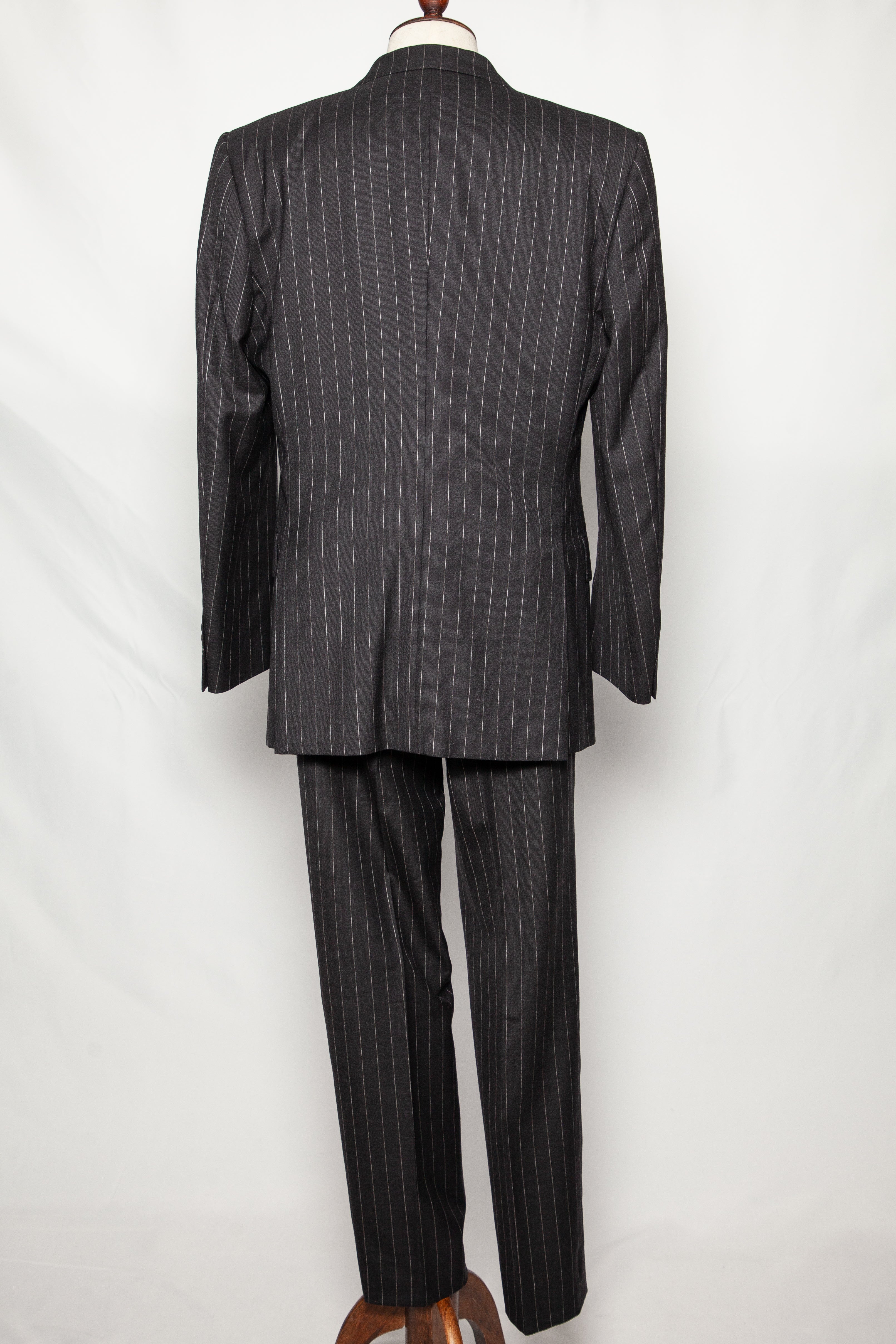 Gieves and Hawkes Pinstripe Suit Black Cashmere Wool Size M