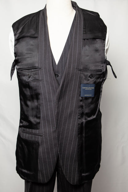 Gieves and Hawkes Pinstripe Suit Black Cashmere Wool Size M