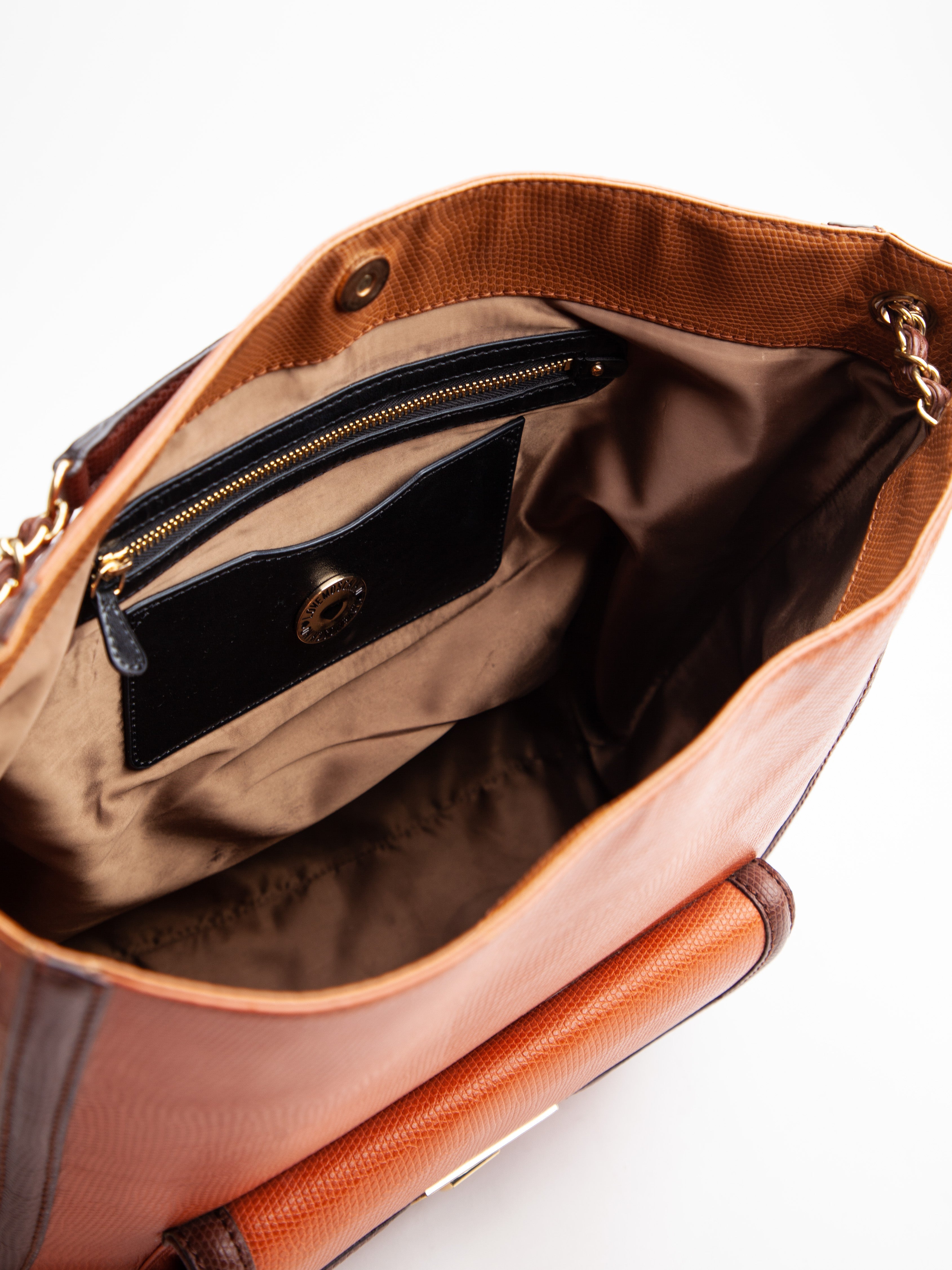 Moschino Orange Leather Handbag with Gold Chain Straps