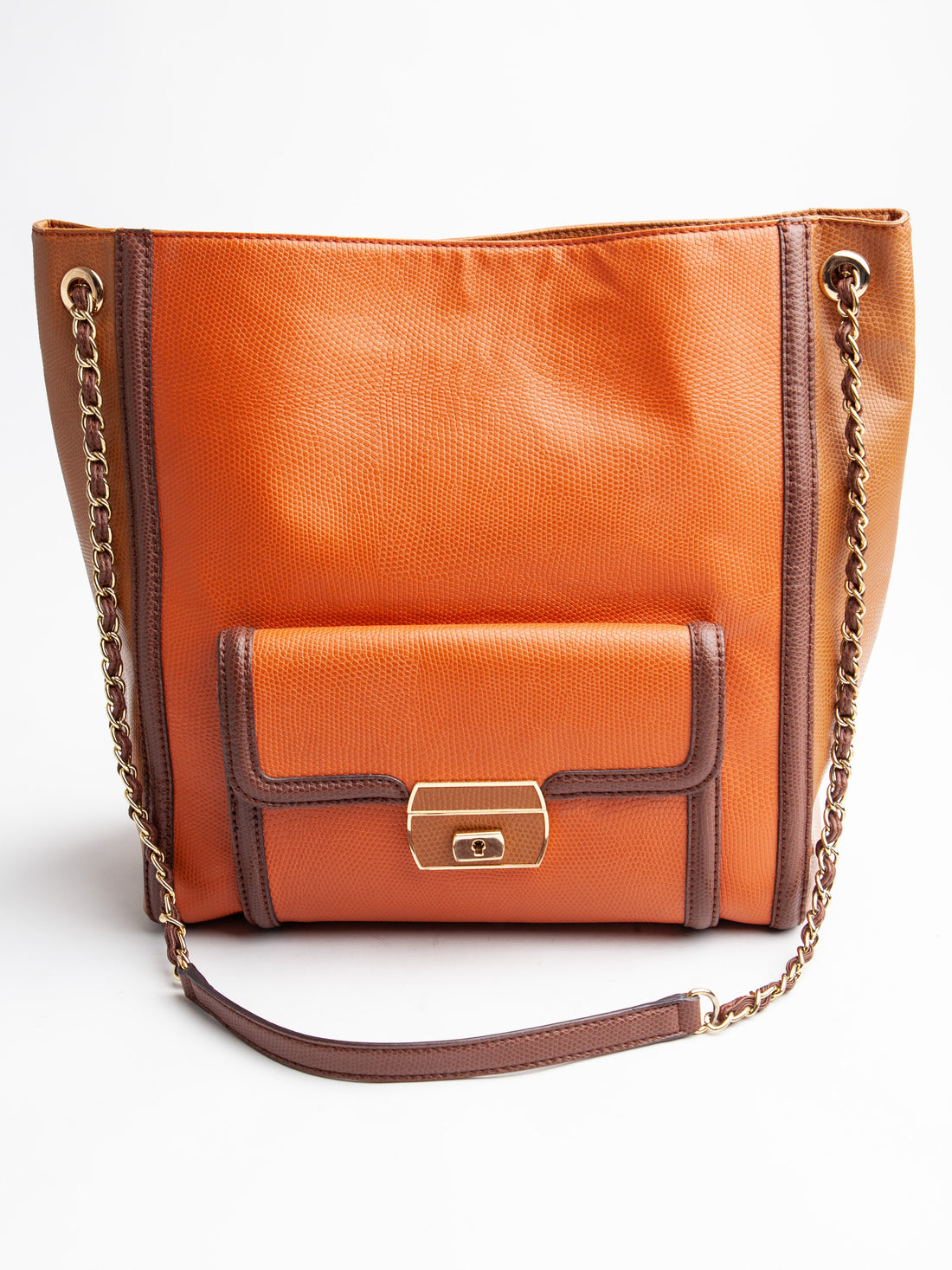 Moschino Orange Leather Handbag with Gold Chain Straps