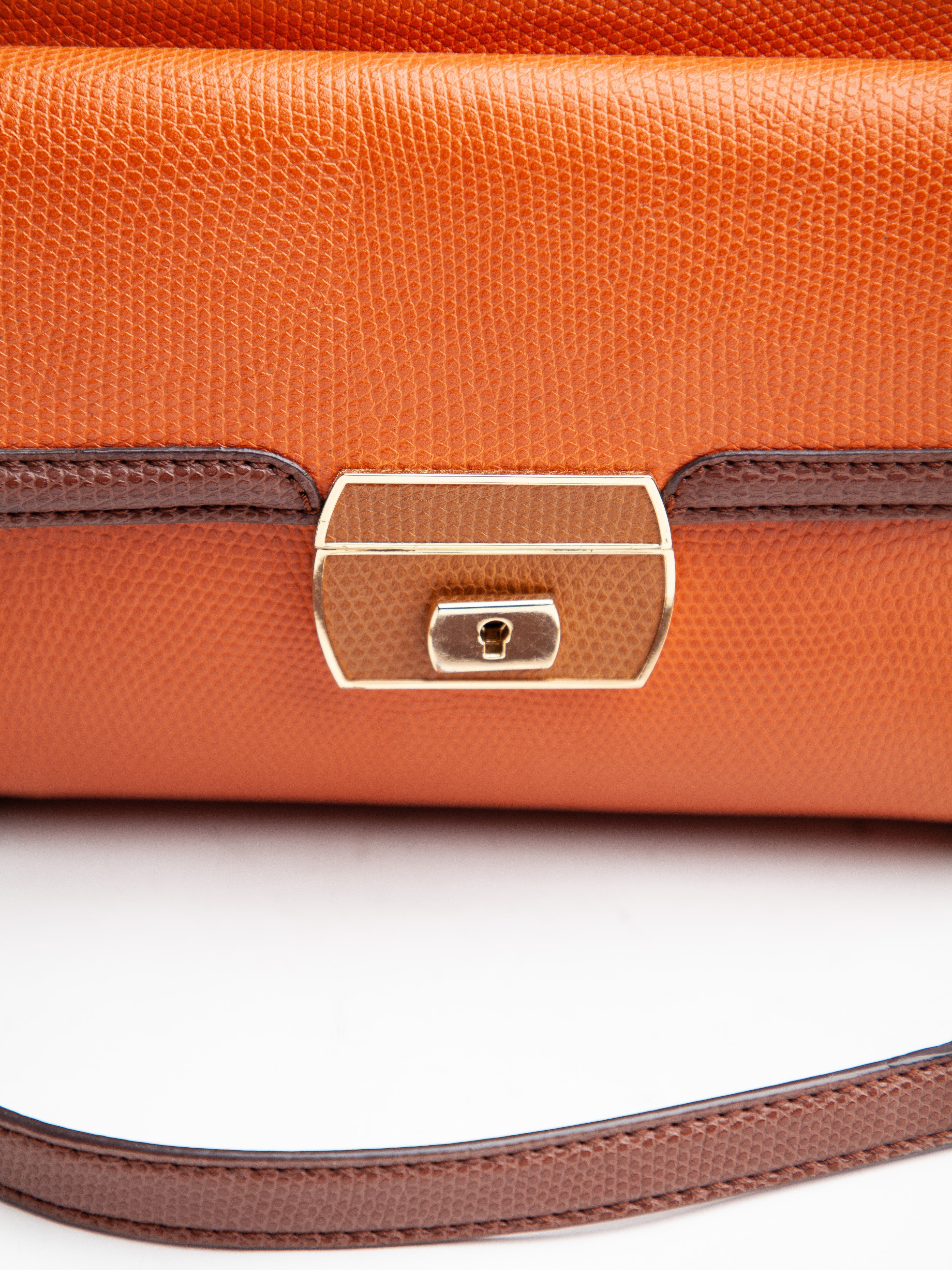 Moschino Orange Leather Handbag with Gold Chain Straps