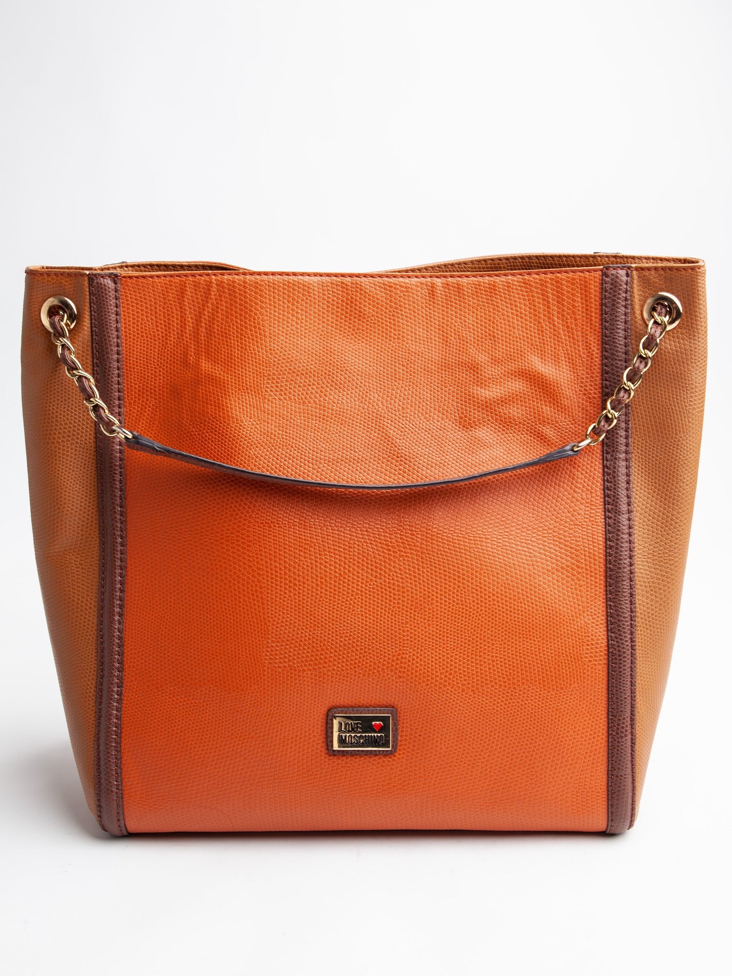 Moschino Orange Leather Handbag with Gold Chain Straps