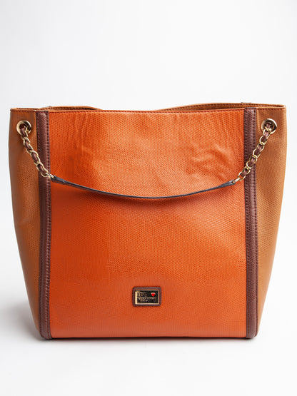 Moschino Orange Leather Handbag with Gold Chain Straps